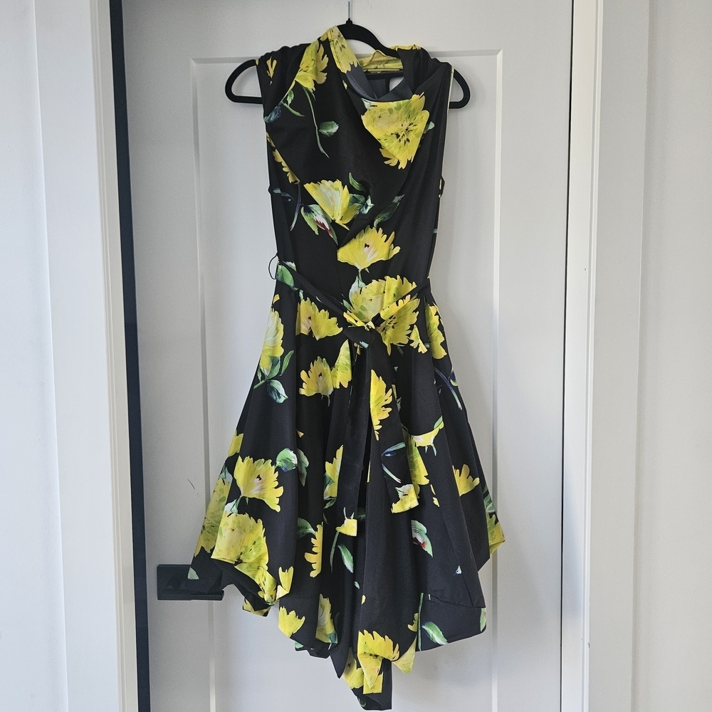 Samuel Dong Black and Yellow Asymmetrical Dress